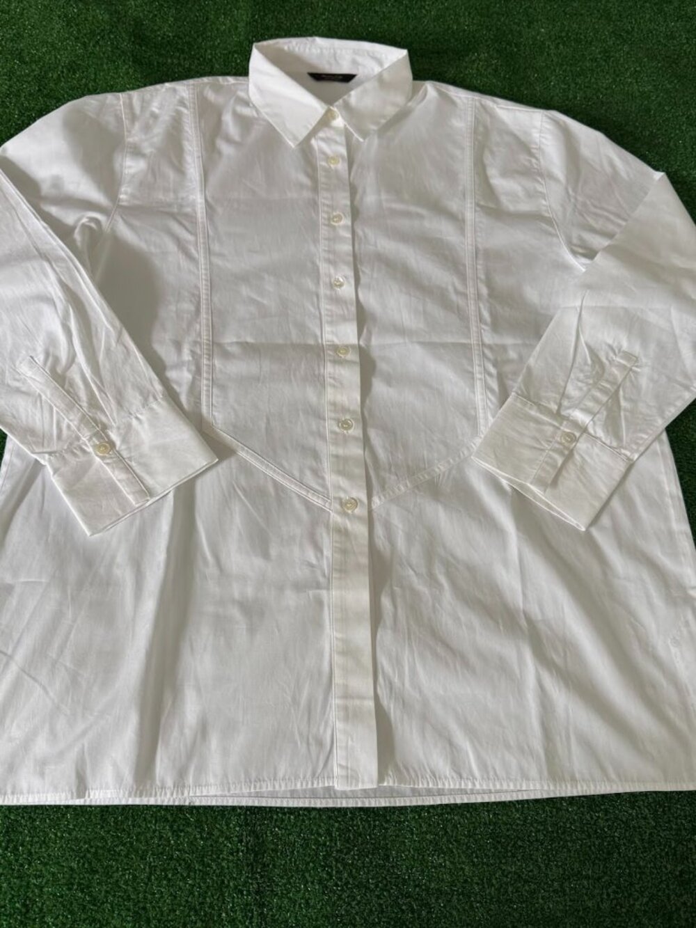 Massimo Dutti Women’s White Button Down Blouse Seamed Bib Long Sleeve Size S